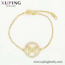 75126 Hot sale high quality butterfly shape bracelet 14k gold plated simple micro pave chain for women